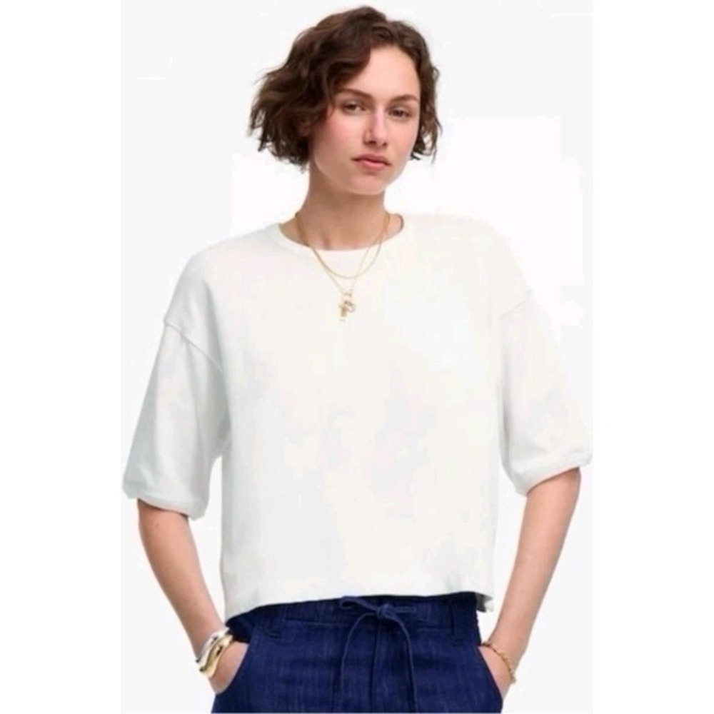 Madewell XXS White Boxy Cropped TShirt Top Embroidered Detail NWT